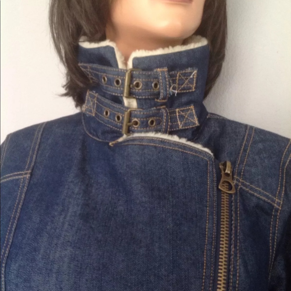 Forever 21 Jeans Jacket Faux Fur Designer Hip Belt